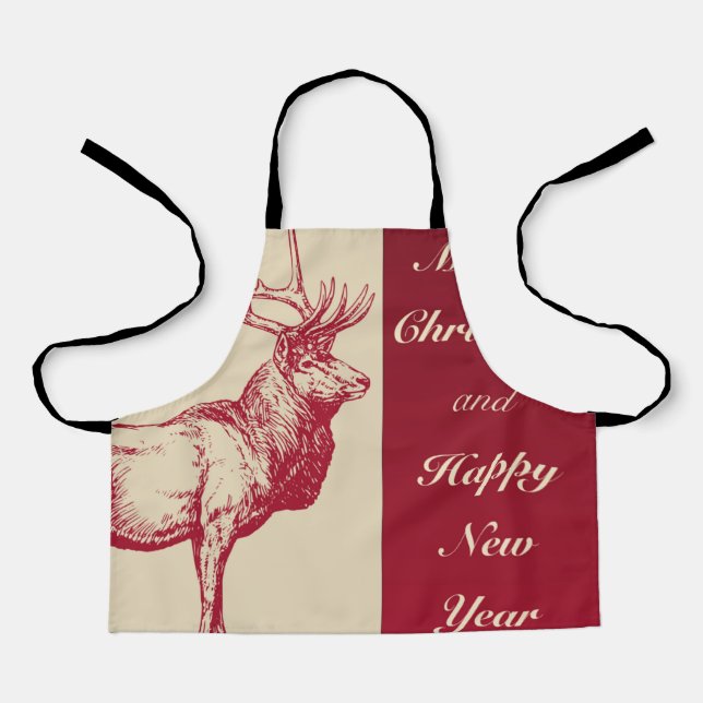 Reindeer Vintage Illustration Apron (Front)