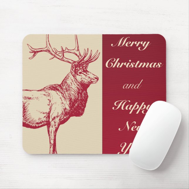 Reindeer Vintage Illustration Mouse Pad (With Mouse)