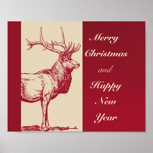 Reindeer Vintage Illustration Poster (Front)