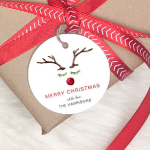 Reindeer Watercolor Merry Christmas Favour Tags
