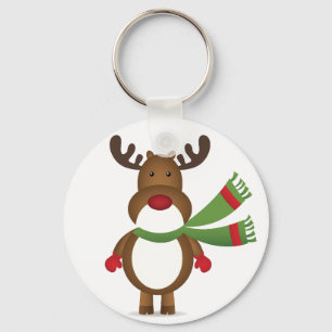 Reindeer Wearing a Green Scarf Button Keychain