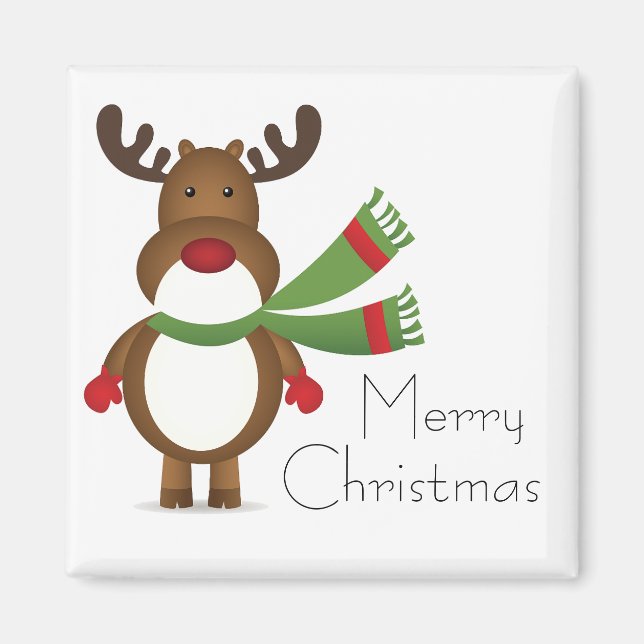 Reindeer Wearing a Green Scarf Magnet (Front)