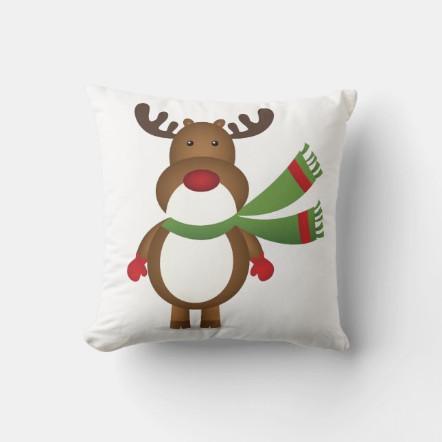 Reindeer Wearing A Green Scarf Pillow (Front)