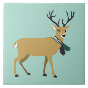 Reindeer Wearing a Winter Scarf (Christmas Animal) Tile