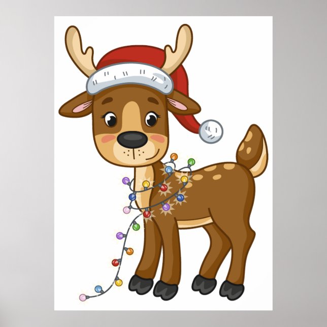 Reindeer Wearing Santa Hat Poster (Front)