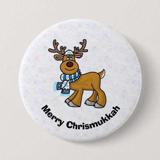 Reindeer Wearing Yarmulke Chrismukkah Button (Front)