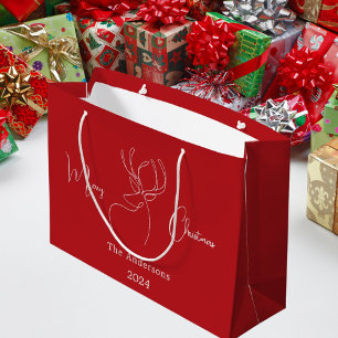 Reindeer white doodle modern Christmas Large Gift Bag