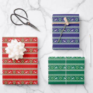 Reindeer Winter Fair Isle Seamless Pattern Wrapping Paper Sheet