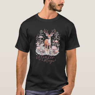 Reindeer winter magic pink cold snow flakes campin T-Shirt