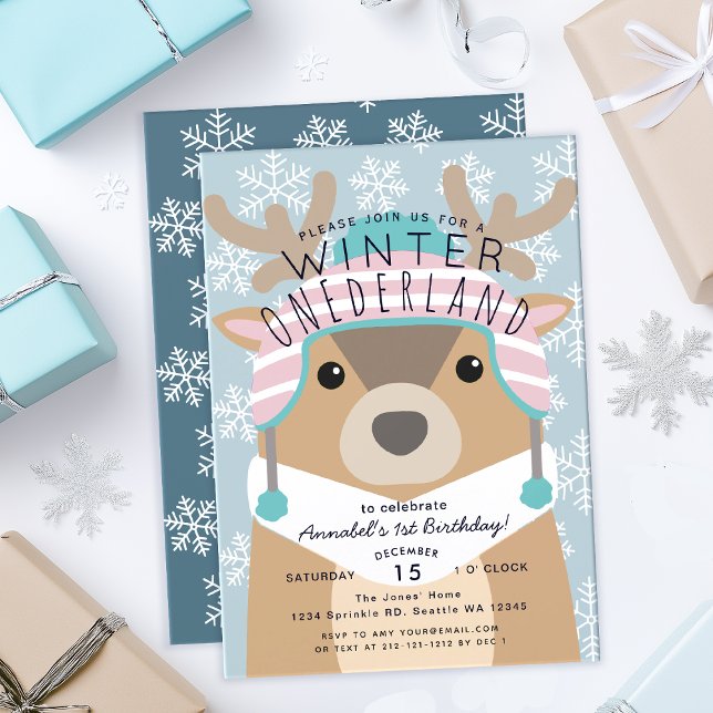Reindeer Winter Onederland Kids Birthday  Invitati Invitation (Creator Uploaded)