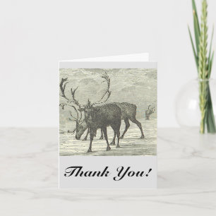 Reindeer with Antlers, "Thank You!", Vintage Look Card