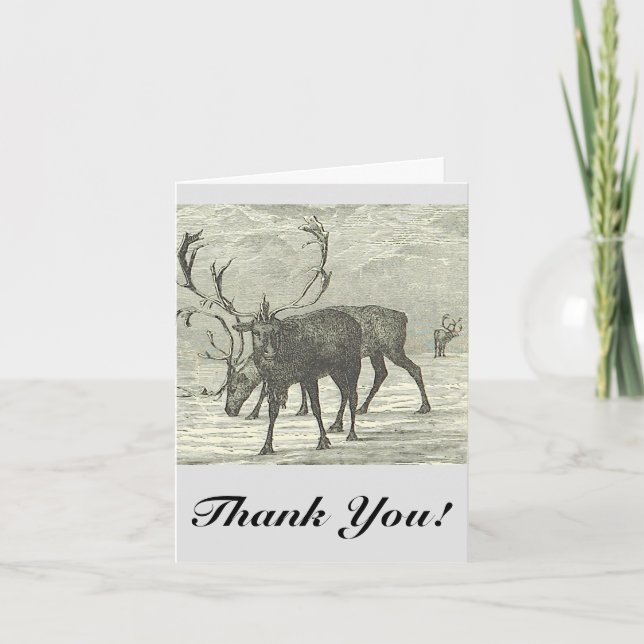Reindeer with Antlers, "Thank You!", Vintage Look Card (Front)