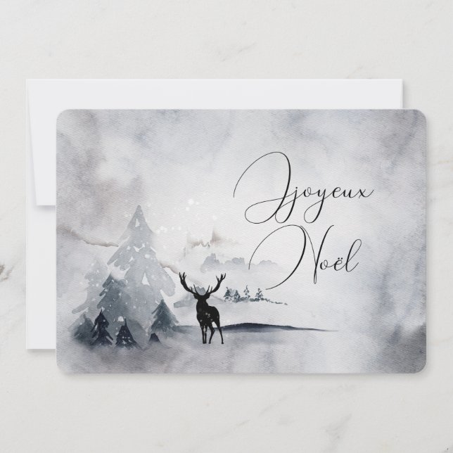 Reindeer with Big Antlers Watercolor Christmas Holiday Card (Front)