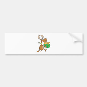 Reindeer With Christmas Gift Bumper Sticker