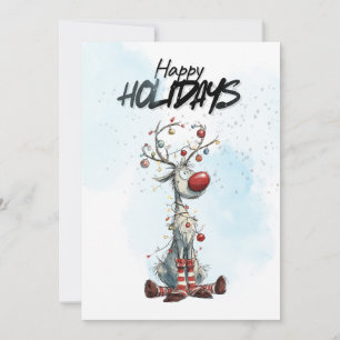 Reindeer with christmas lights holiday card