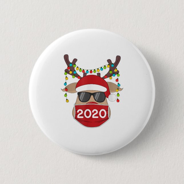 Reindeer With Face Mask Christmas 2020 6 Cm Round Badge (Front)