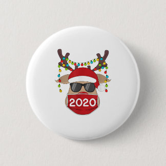 Reindeer With Face Mask Christmas 2020 6 Cm Round Badge