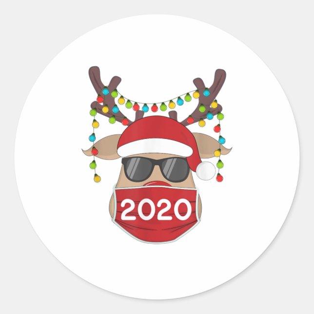 Reindeer With Face Mask Christmas 2020 Classic Round Sticker (Front)