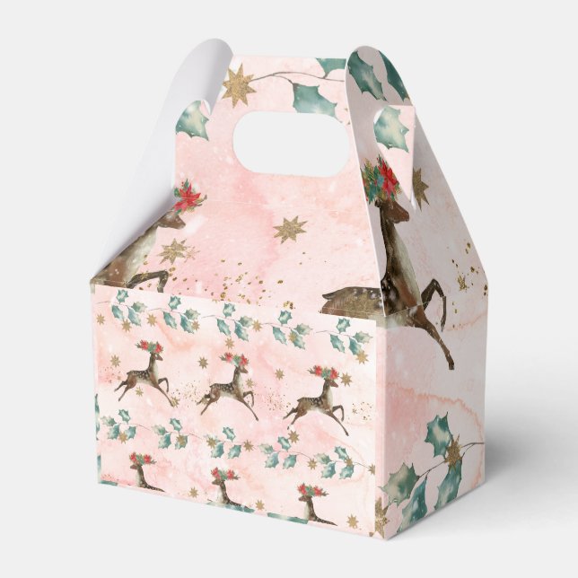 Reindeer With Flowers In Antlers Pattern Favour Box (Front Side)