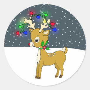 Reindeer with Glowing Christmas Lights Classic Round Sticker