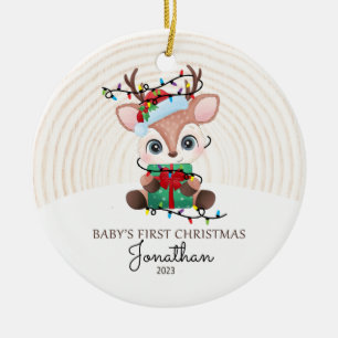 Reindeer with Lights Baby First Christmas Ceramic Tree Decoration