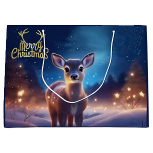 Reindeer with Merry Christmas greeting Large Gift Bag