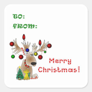 Reindeer with Ornaments & Lights on Antlers Square Sticker