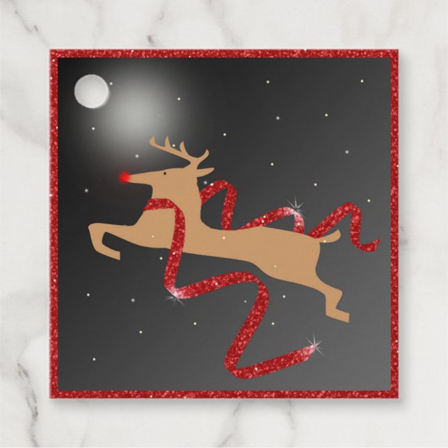 Reindeer with Ribbon Christmas Tag (Front)