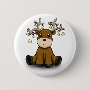 Reindeer with Yellow Stars 6 Cm Round Badge