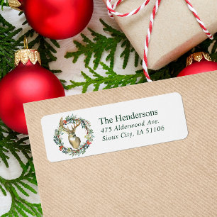 Reindeer Wreath Holiday Return Address