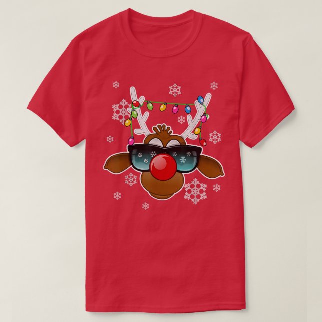 Reindeer Xmas Lights Sunglasses Family Merry Chris T-Shirt (Design Front)