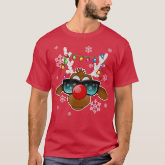 Reindeer Xmas Lights Sunglasses Family Merry Chris T-Shirt