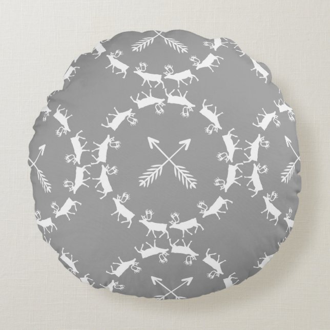 Reindeer Yellow and Grey Crossed Arrows Round Cushion (Front)