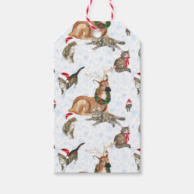 Reindeers and Kitty Cats Gift Tags (Front)