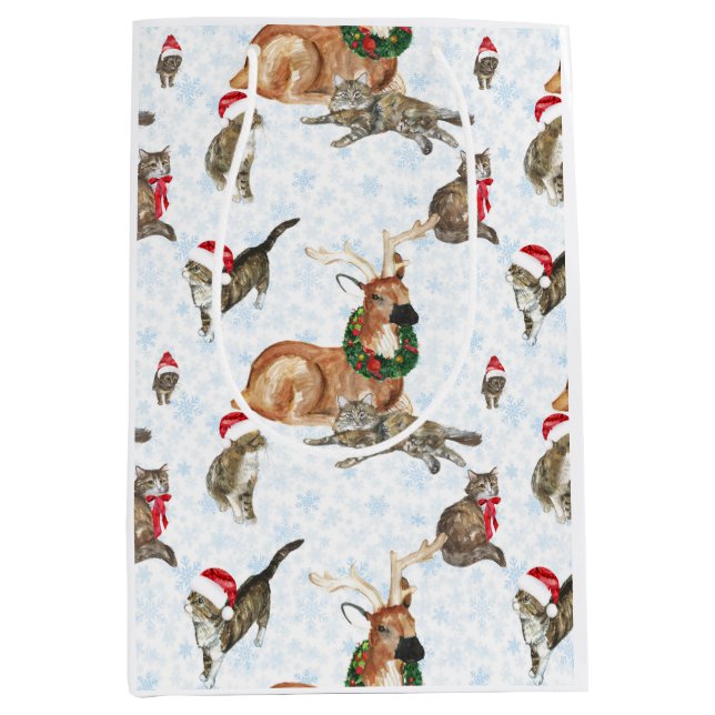 Reindeers and Kitty Cats Medium Gift Bag (Front)