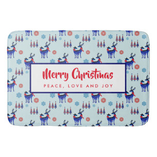 Reindeers, Christmas Trees and Snowflakes Pattern Bath Mat