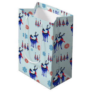 Reindeers, Christmas Trees and Snowflakes Pattern Medium Gift Bag