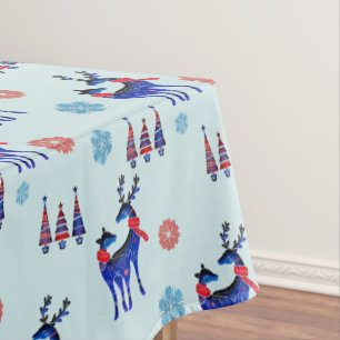 Reindeers, Christmas Trees and Snowflakes Pattern Tablecloth