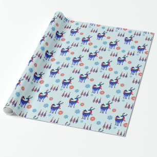 Reindeers, Christmas Trees and Snowflakes Pattern Wrapping Paper