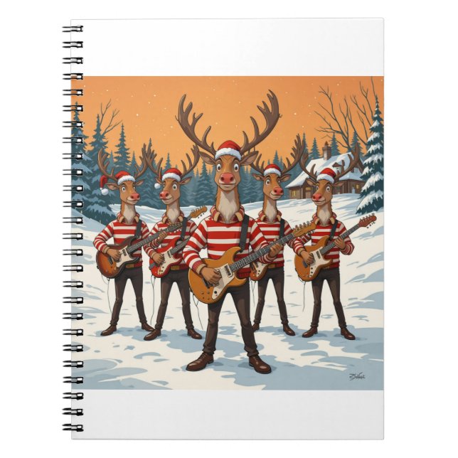 “Reindeers Playing Guitar for Christmas” brings a  Notebook (Front)