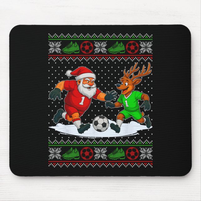 Reindeers Playing Soccer Ugly Christmas Sweater Xm Mouse Pad (Front)