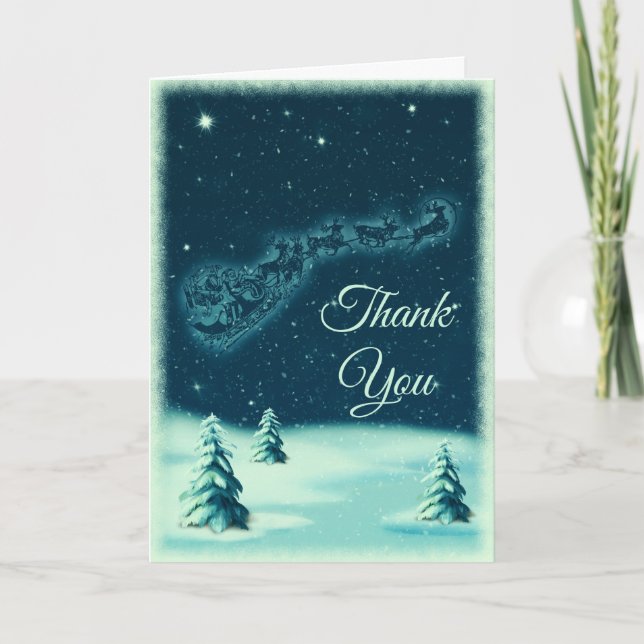 Reindeers Pulling Santa Claus Christmas Thank You Card (Front)