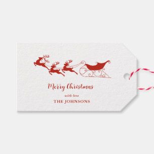 Reindeers & Sleigh Red & White Christmas Gift Tags