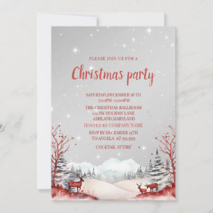 Reindeers, Snow Mountain, Landscape ChristmasParty Invitation