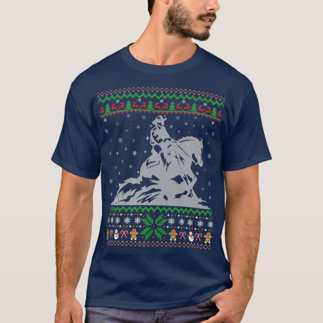 Reining Horse Sports Lover Xmas Ugly Reining T-Shirt (Front)