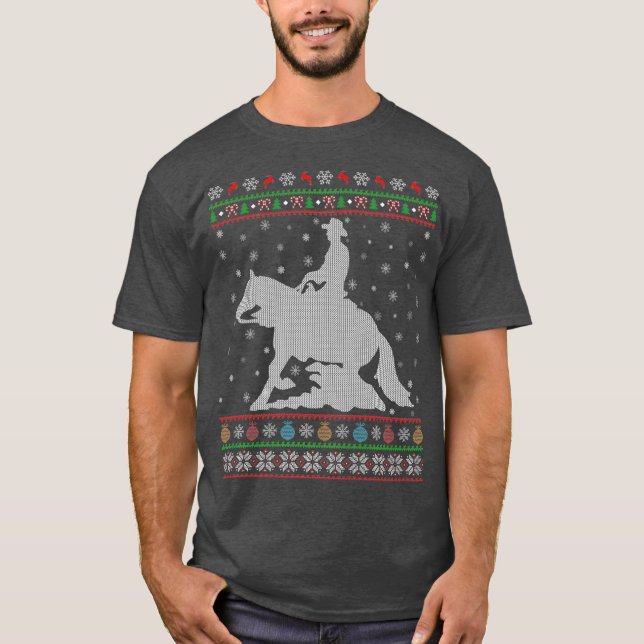 Reining Horse Sports Lover Xmas Ugly Reining T-Shirt (Front)