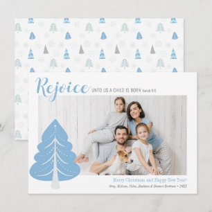 Rejoice a Child is Born Blue Custom Photo Card