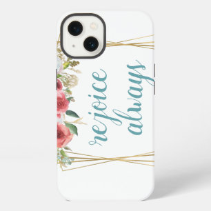 Rejoice Always Pink Teal Floral Watercolor iPhone 13 Case