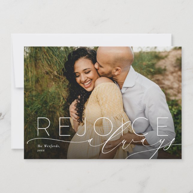 Rejoice always religious Christmas photo card (Front)