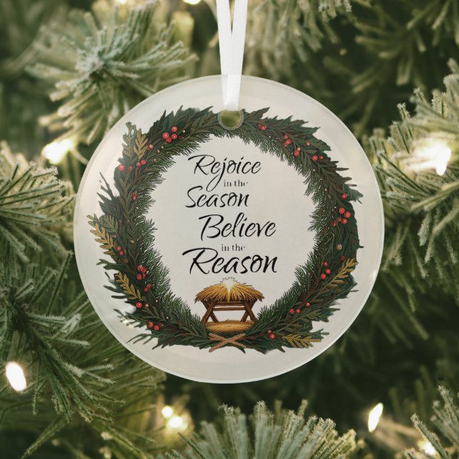 Rejoice and believe nativity glass tree decoration (Insitu)